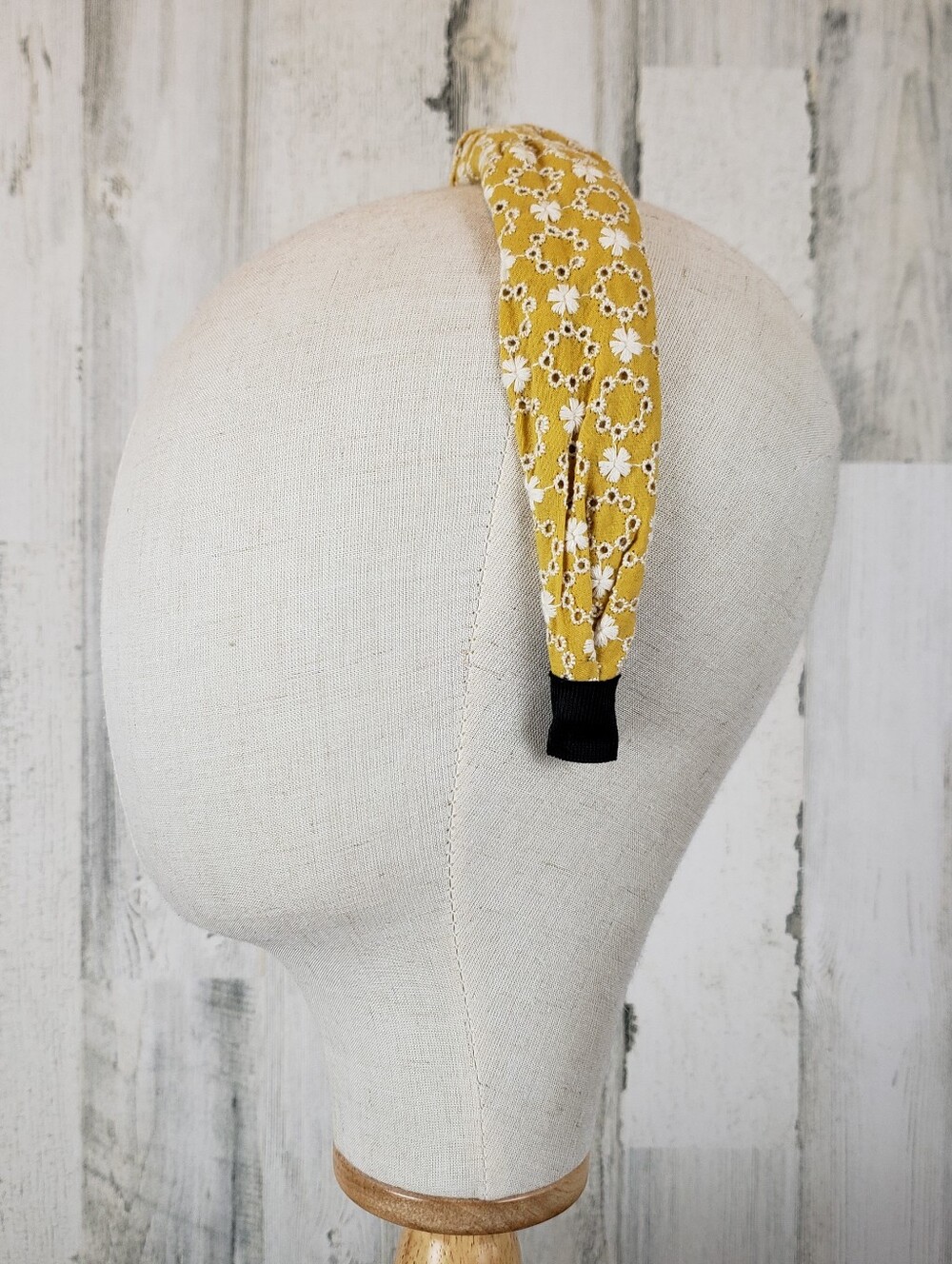 Saffron Yellow White Eyelet Top Knot Headband